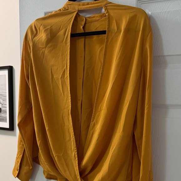 Mustard Yellow Open back Button-Up Blouse - Picture 3 of 6